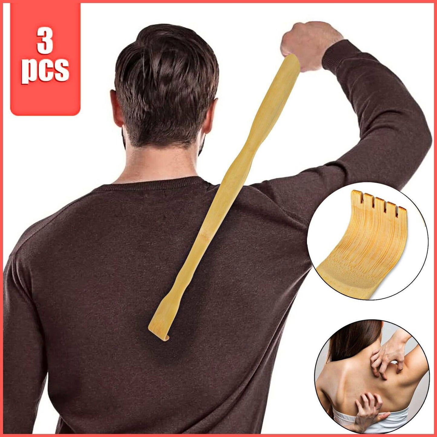 Natural Bamboo Back Scratcher Long Handle Pick Itch Relief Handcraft Tools 3PCS