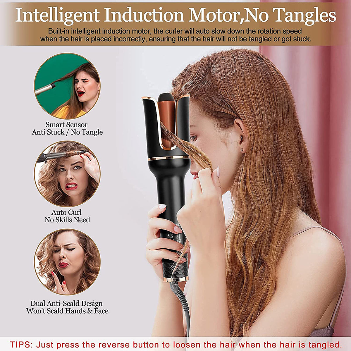 Automatic Hair Curler, Professional Anti-Tangle Automatic Curling Iron with 1" Curling Iron Large Slot & 4 Temperature & 3 Timer, Dual Voltage Rotating Curling Iron with Auto Shut-Off for Hair Styling