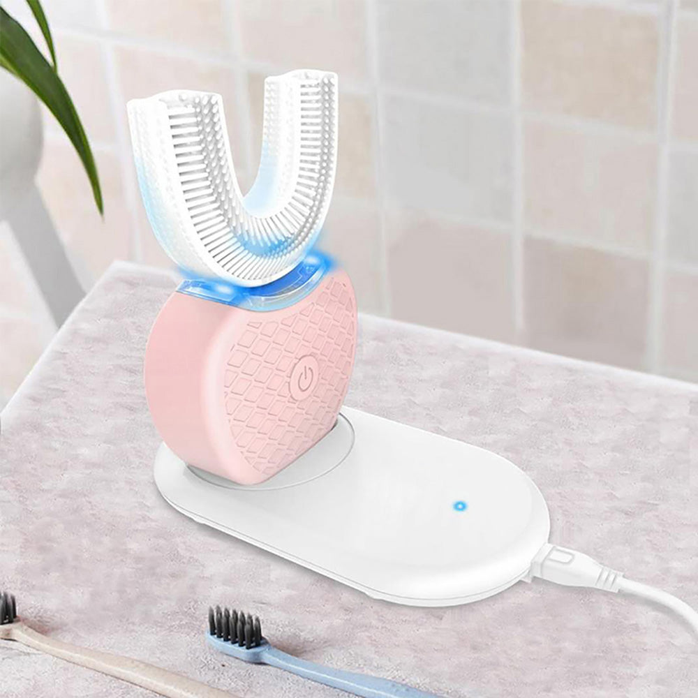 Electric Toothbrush Adults - Ultrasonic U-Shaped Toothbrushes for Teeth Whitening - 360° Mouth Cleansing, Hands free Gums Protection - Wireless Charging & LED Light - Waterproof IPX7 Certified