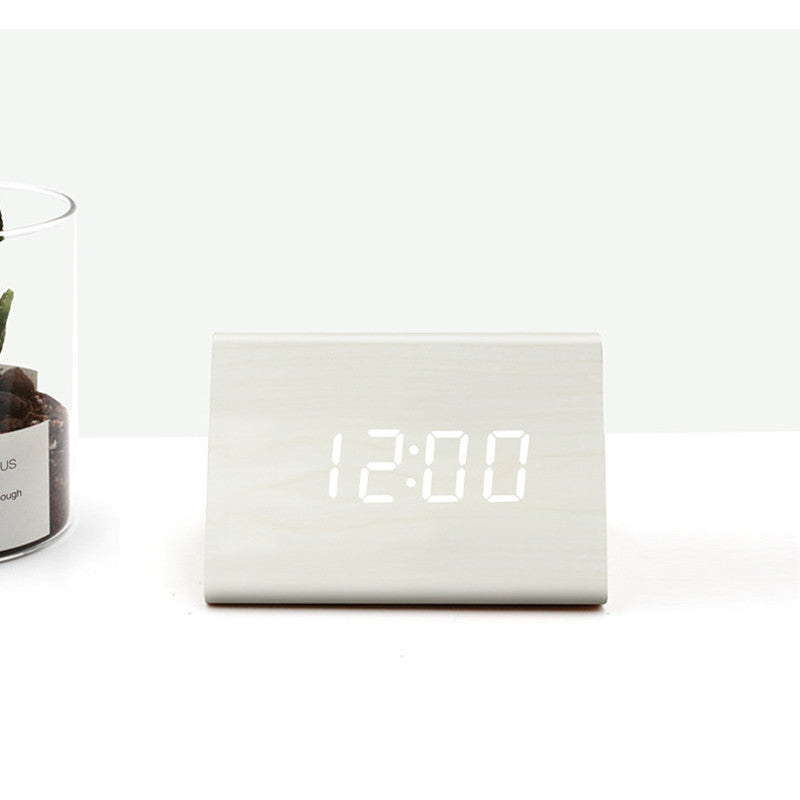 Digital Alarm Clock, with Wooden Electronic LED Time Display, Humidity & Temperature Detect, 3 Alarm Settings, Wood Made Electric Clocks for Bedroom, Bedside