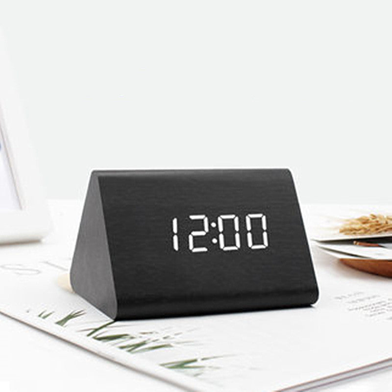 Digital Alarm Clock, with Wooden Electronic LED Time Display, Humidity & Temperature Detect, 3 Alarm Settings, Wood Made Electric Clocks for Bedroom, Bedside