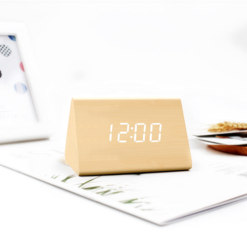 Digital Alarm Clock, with Wooden Electronic LED Time Display, Humidity & Temperature Detect, 3 Alarm Settings, Wood Made Electric Clocks for Bedroom, Bedside