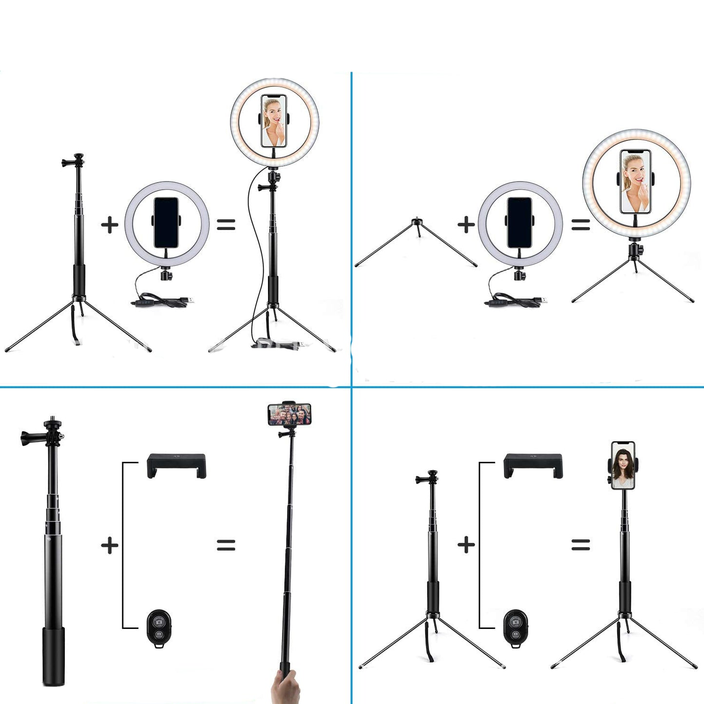 Compatible with apple 10 led ring light lamp phone selfie camera studio video dimmable tripod stand