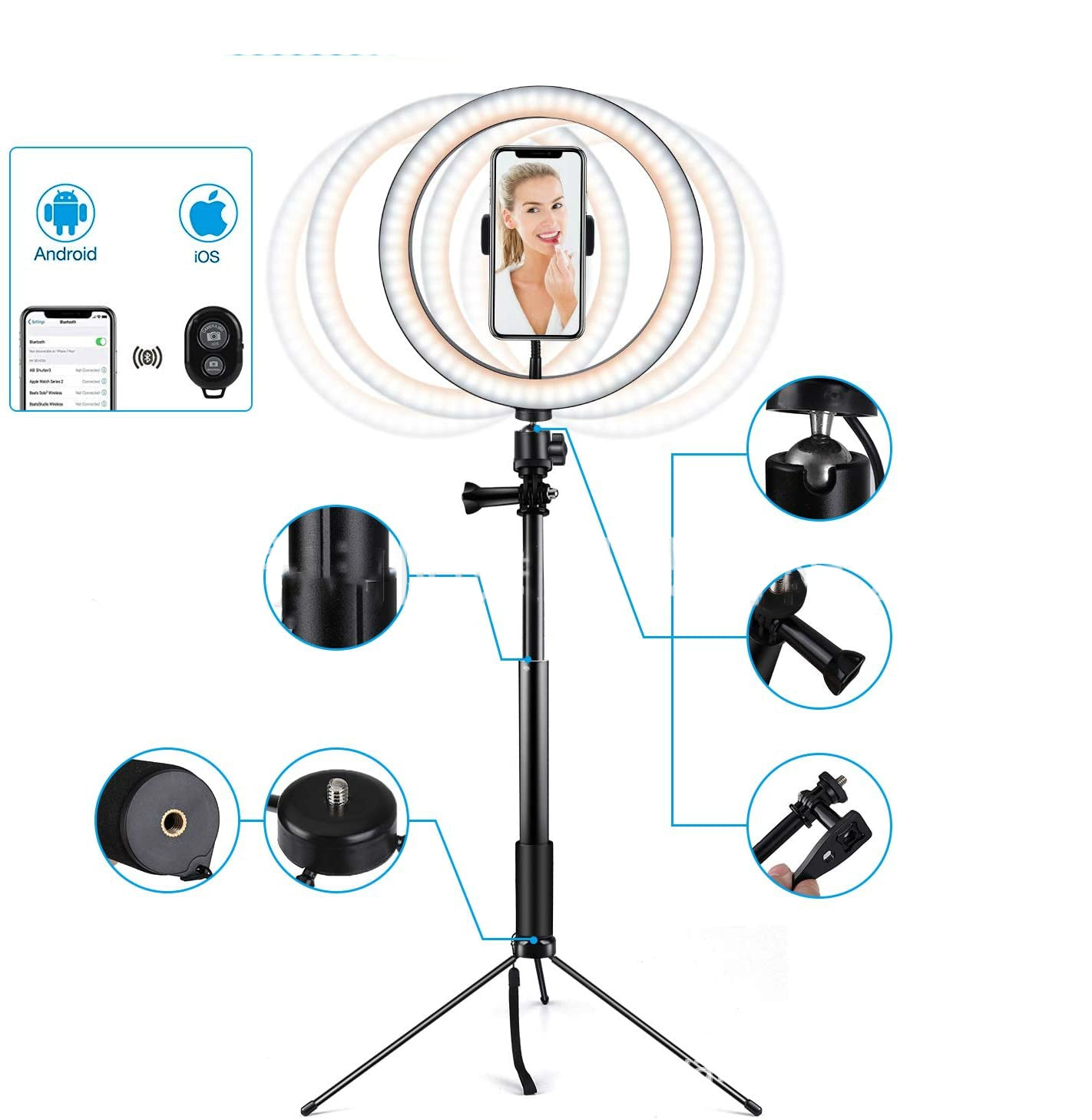 Compatible with apple 10 led ring light lamp phone selfie camera studio video dimmable tripod stand
