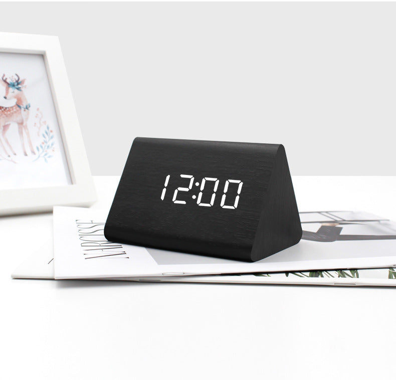 Digital Alarm Clock, with Wooden Electronic LED Time Display, Humidity & Temperature Detect, 3 Alarm Settings, Wood Made Electric Clocks for Bedroom, Bedside