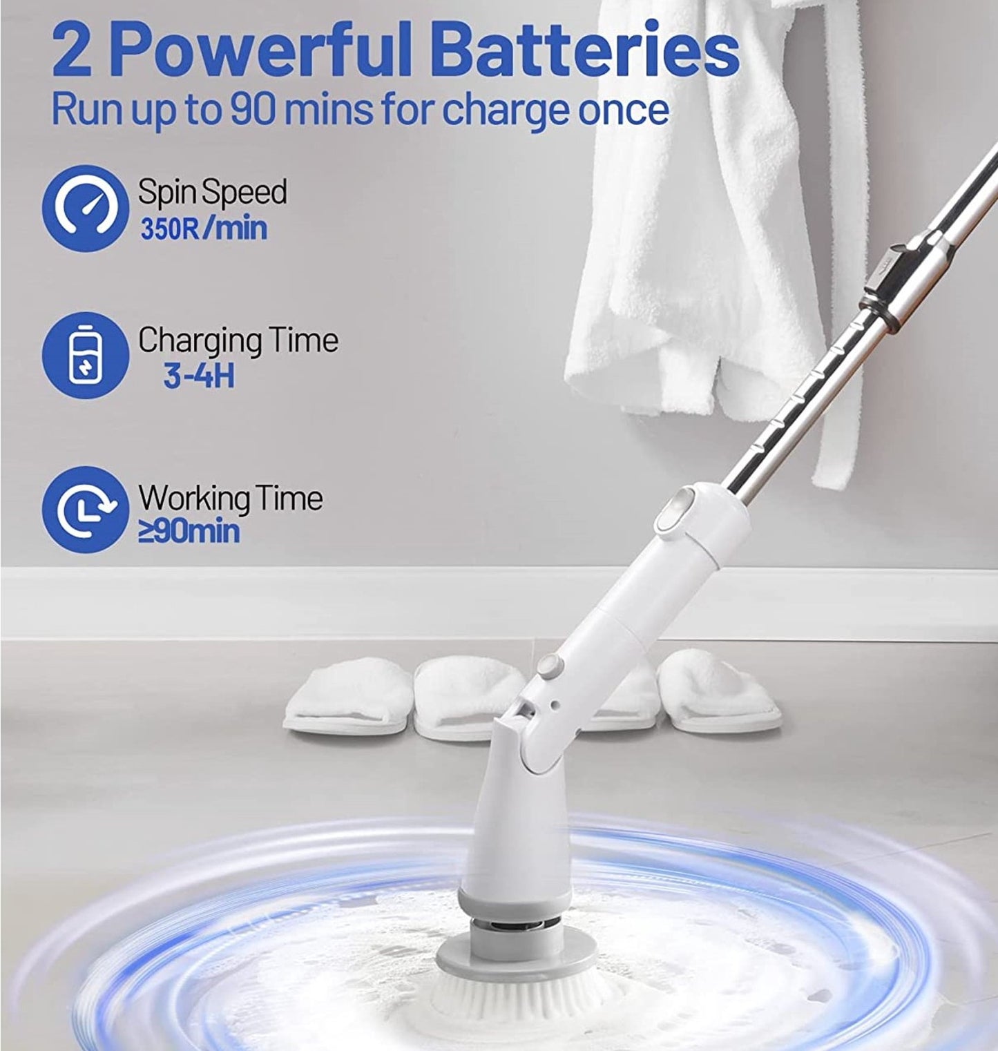350rpm telescoping electric spin scrubber cordless brush heads cordless tub and tile scrubber