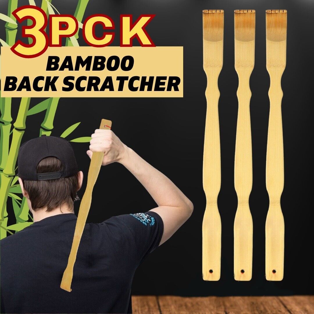 Natural Bamboo Back Scratcher Long Handle Pick Itch Relief Handcraft Tools 3PCS