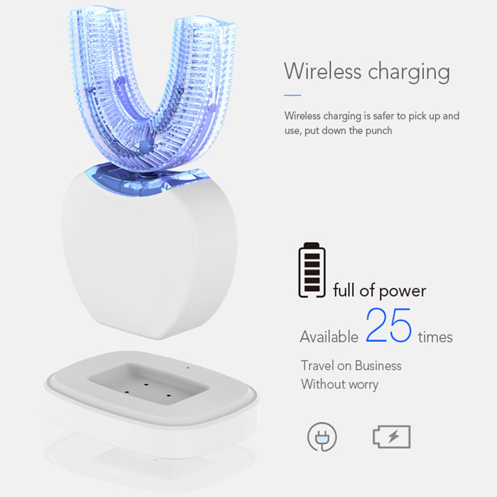 Electric Toothbrush Adults - Ultrasonic U-Shaped Toothbrushes for Teeth Whitening - 360° Mouth Cleansing, Hands free Gums Protection - Wireless Charging & LED Light - Waterproof IPX7 Certified