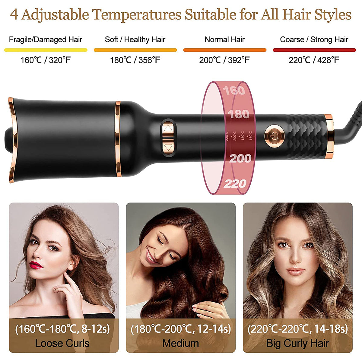 Automatic Hair Curler, Professional Anti-Tangle Automatic Curling Iron with 1" Curling Iron Large Slot & 4 Temperature & 3 Timer, Dual Voltage Rotating Curling Iron with Auto Shut-Off for Hair Styling