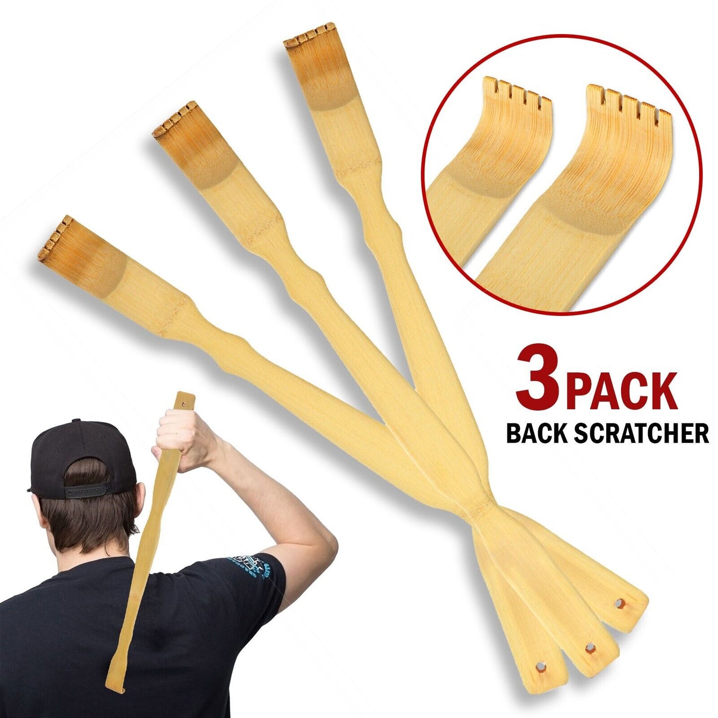 Natural Bamboo Back Scratcher Long Handle Pick Itch Relief Handcraft Tools 3PCS