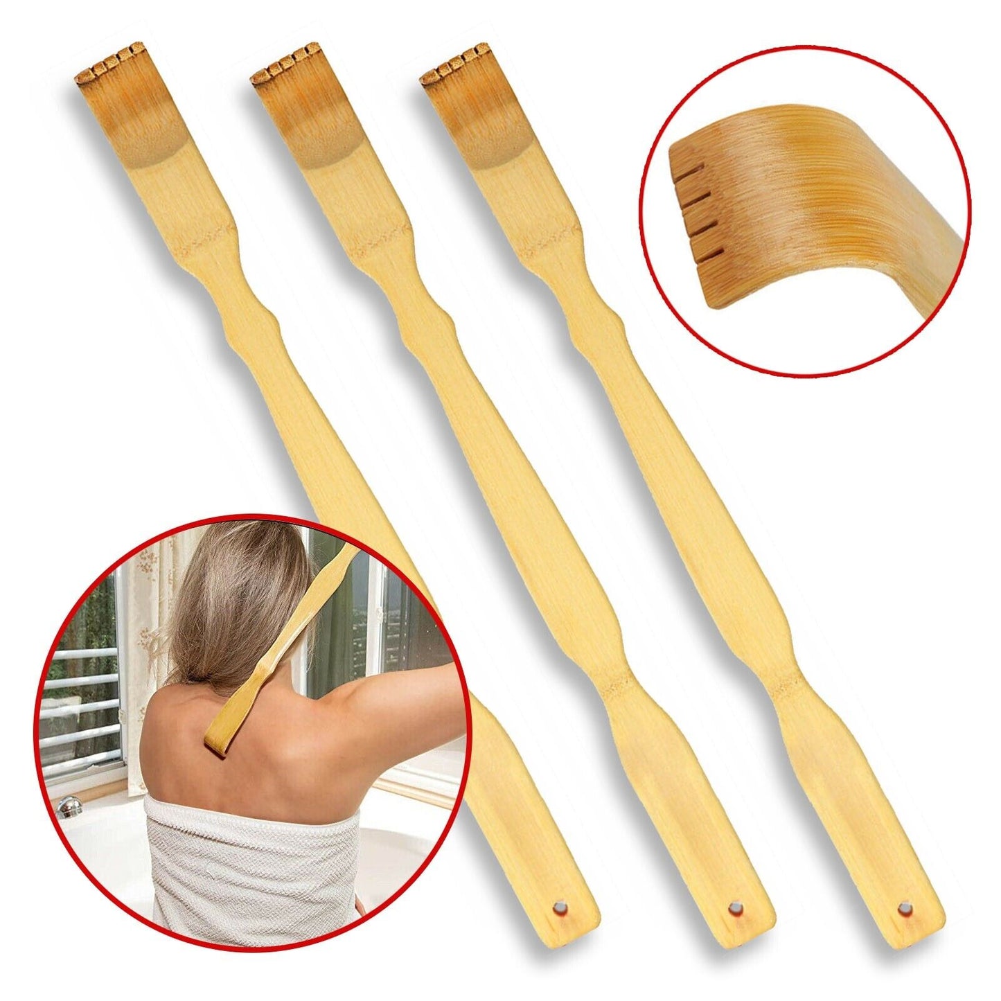 Natural Bamboo Back Scratcher Long Handle Pick Itch Relief Handcraft Tools 3PCS