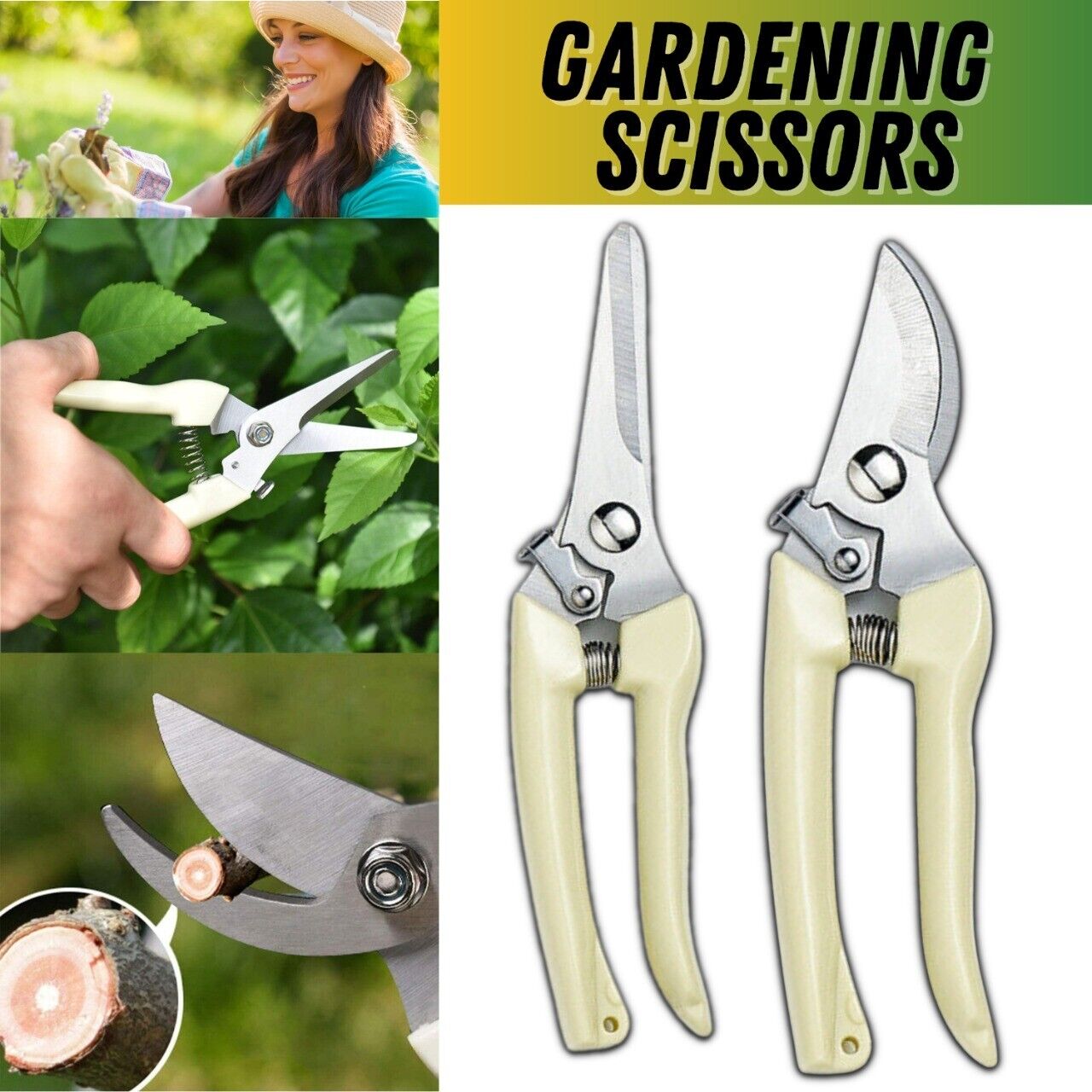 Garden Pruning Shears Set Bypass Branch Pruner Straight Blade Scissors 2 Pack US