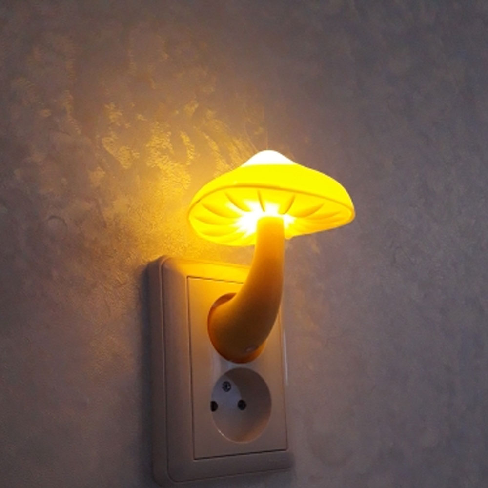 Led night light mushroom wall socket lamp eu us plug warm white light control sensor bedroom light home decoration