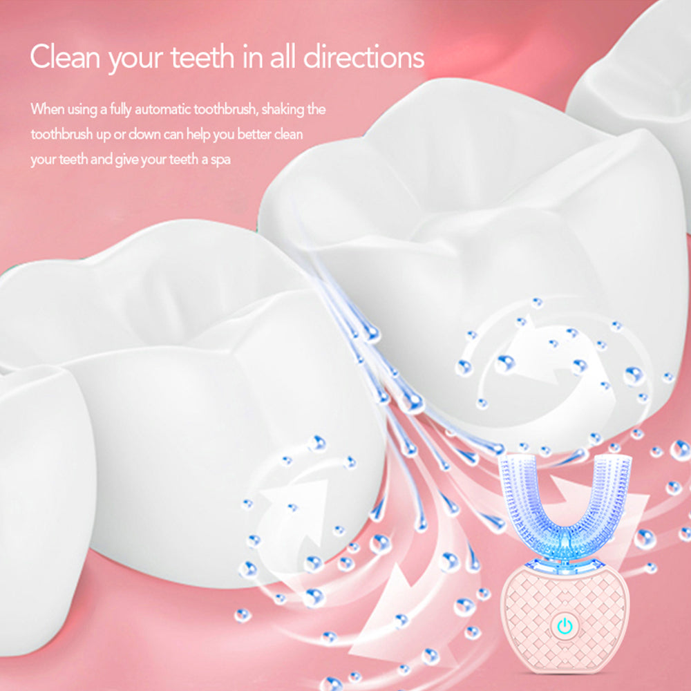 Electric Toothbrush Adults - Ultrasonic U-Shaped Toothbrushes for Teeth Whitening - 360° Mouth Cleansing, Hands free Gums Protection - Wireless Charging & LED Light - Waterproof IPX7 Certified