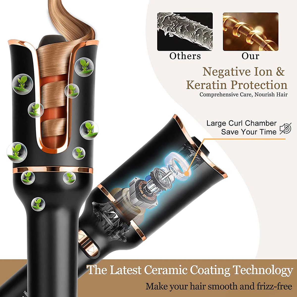 Automatic Hair Curler, Professional Anti-Tangle Automatic Curling Iron with 1" Curling Iron Large Slot & 4 Temperature & 3 Timer, Dual Voltage Rotating Curling Iron with Auto Shut-Off for Hair Styling