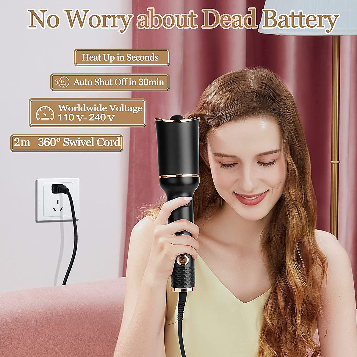 Automatic Hair Curler, Professional Anti-Tangle Automatic Curling Iron with 1" Curling Iron Large Slot & 4 Temperature & 3 Timer, Dual Voltage Rotating Curling Iron with Auto Shut-Off for Hair Styling