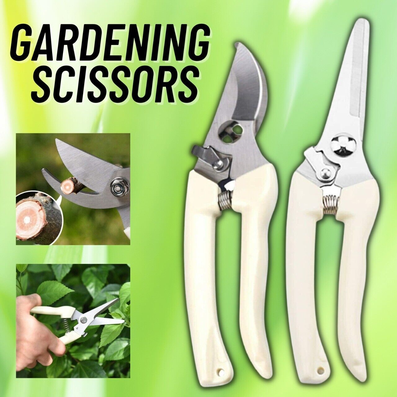Garden Pruning Shears Set Bypass Branch Pruner Straight Blade Scissors 2 Pack US