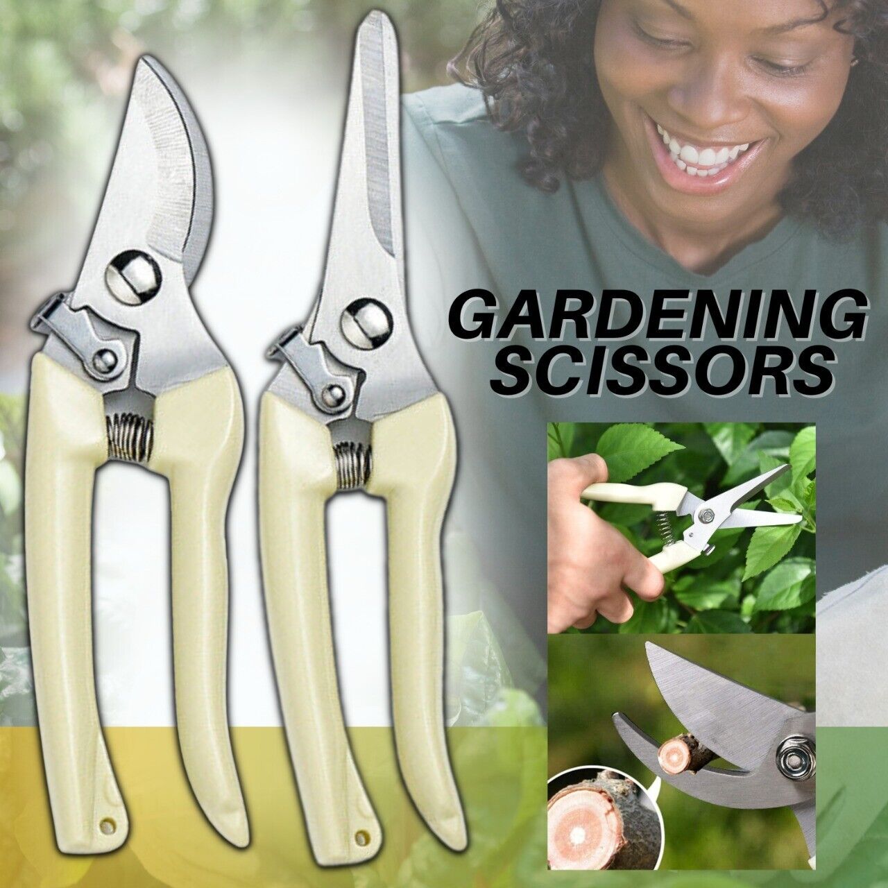 Garden Pruning Shears Set Bypass Branch Pruner Straight Blade Scissors 2 Pack US