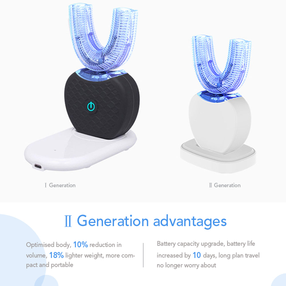 Electric Toothbrush Adults - Ultrasonic U-Shaped Toothbrushes for Teeth Whitening - 360° Mouth Cleansing, Hands free Gums Protection - Wireless Charging & LED Light - Waterproof IPX7 Certified