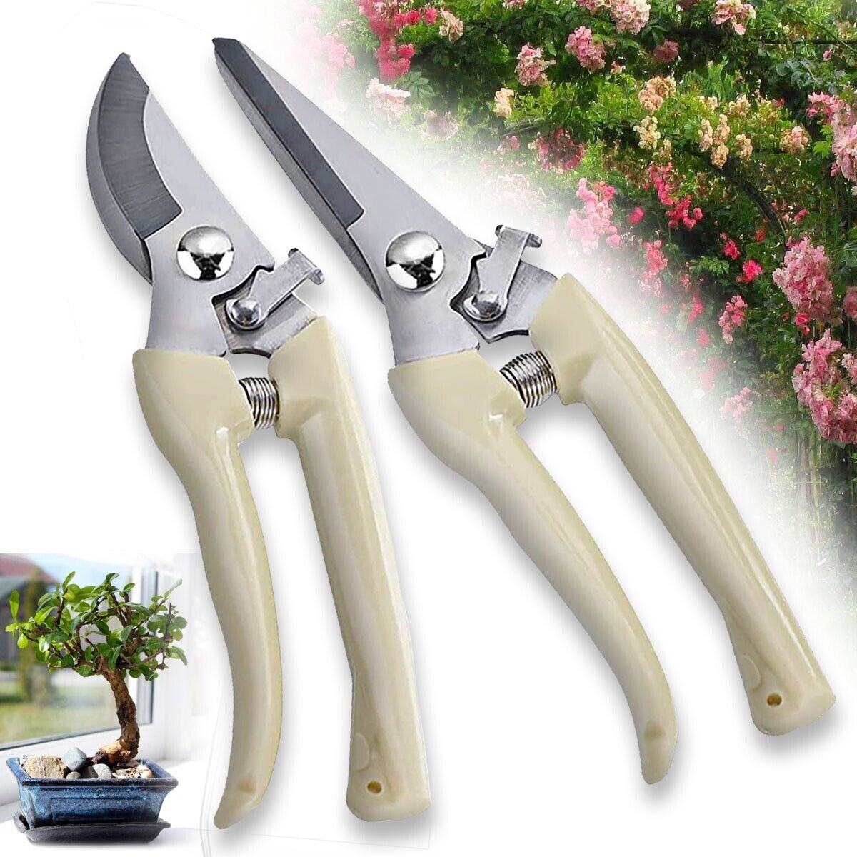 Garden Pruning Shears Set Bypass Branch Pruner Straight Blade Scissors 2 Pack US