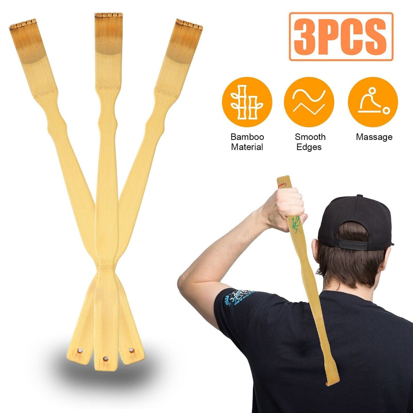 Natural Bamboo Back Scratcher Long Handle Pick Itch Relief Handcraft Tools 3PCS